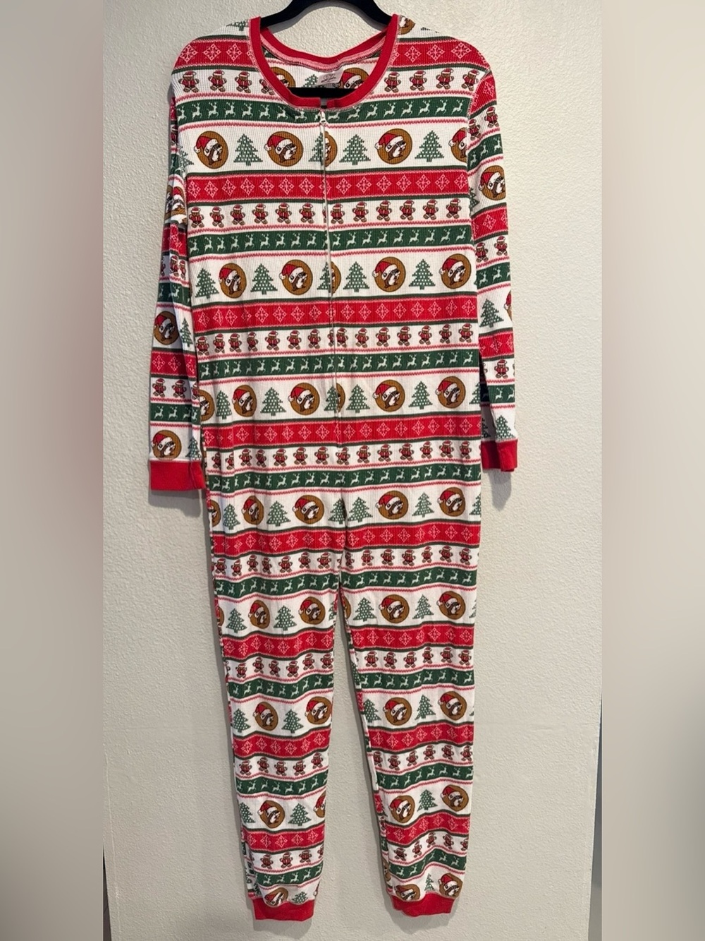 Women’s Holiday Buc-ee’s One-Piece Pajama Coverall - Red, Green & White Onesie